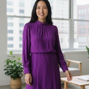 Ann Taylor Vibrant Purple Long Sleeve Dress